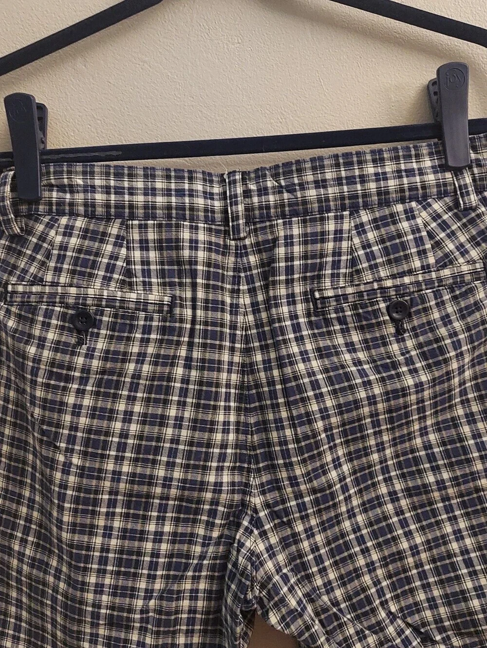 Banana Republic Plaid Flat Front Shorts Men’s Size 32 Blue Gray Casual Preppy